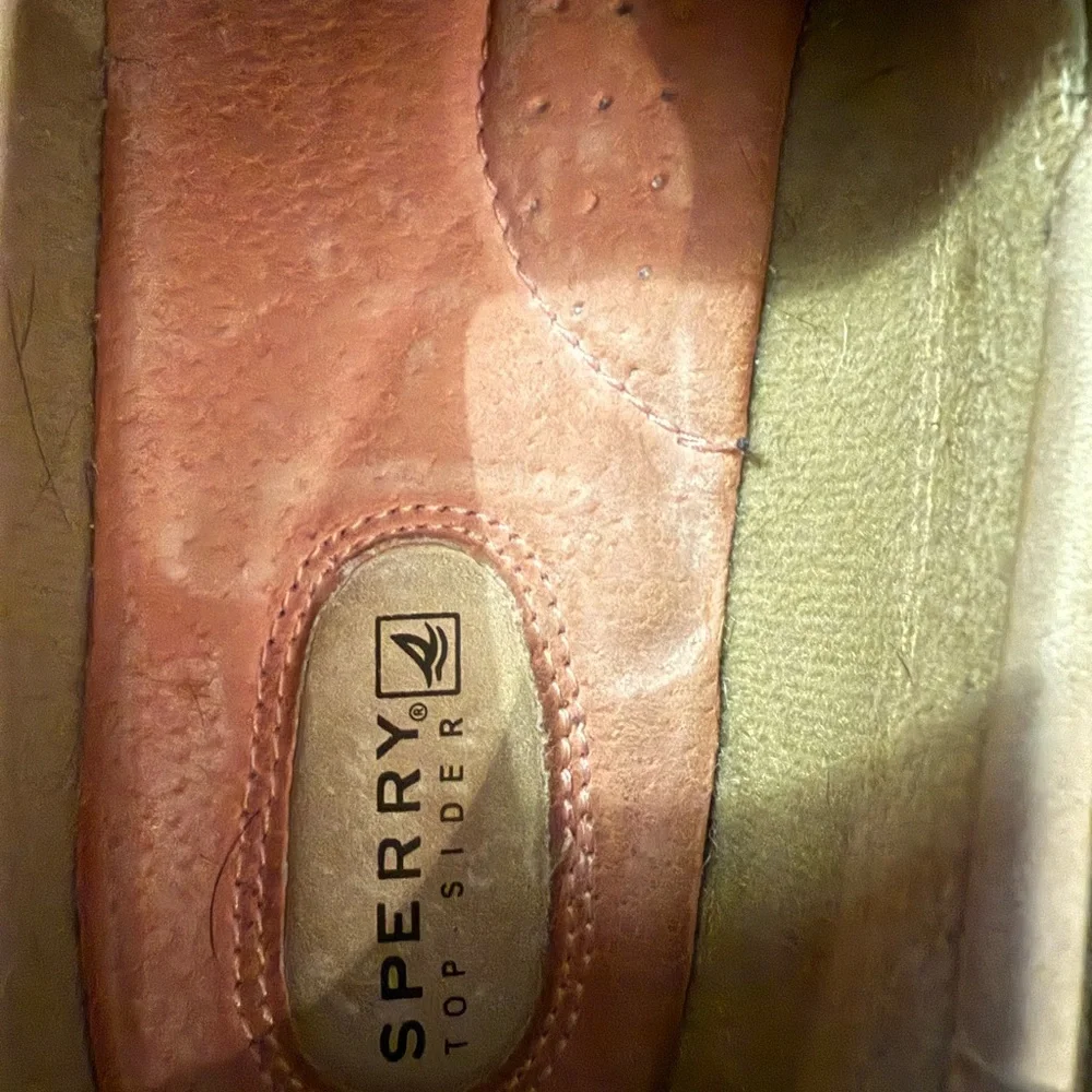 Sperry Topsider shoes, tan with pink, size 7.5, EUC - Picture 2 of 6